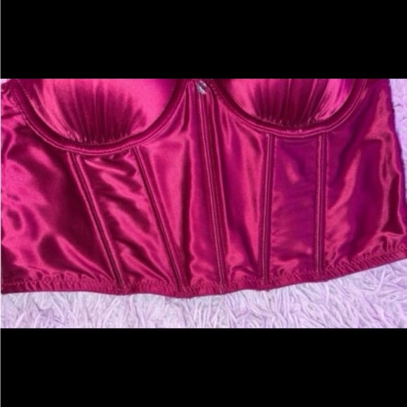 VS Dream Angels Embellished Burgundy Satin Lightly Lined Demi Corset 32B - Picture 7 of 7